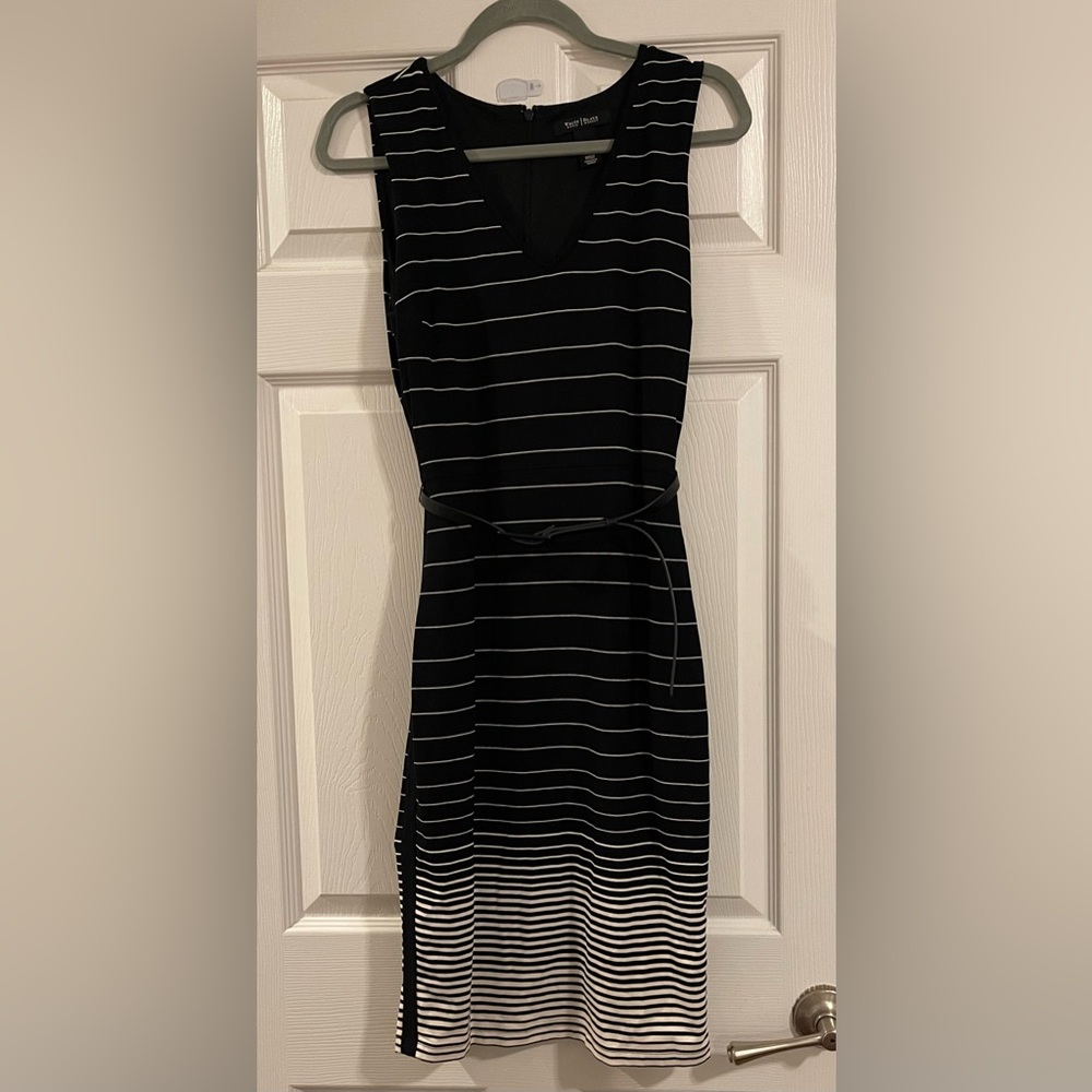 White House Black Market Elegant Black and White Striped Dress